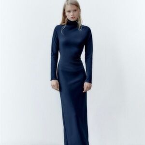 Zara Blue Bodycon Open Twisted Back Midi Dress M